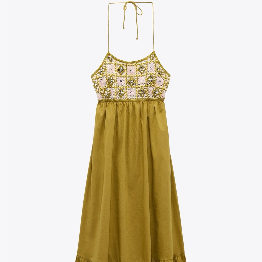 Zara Gold and Cream Halter Maxi Dress
